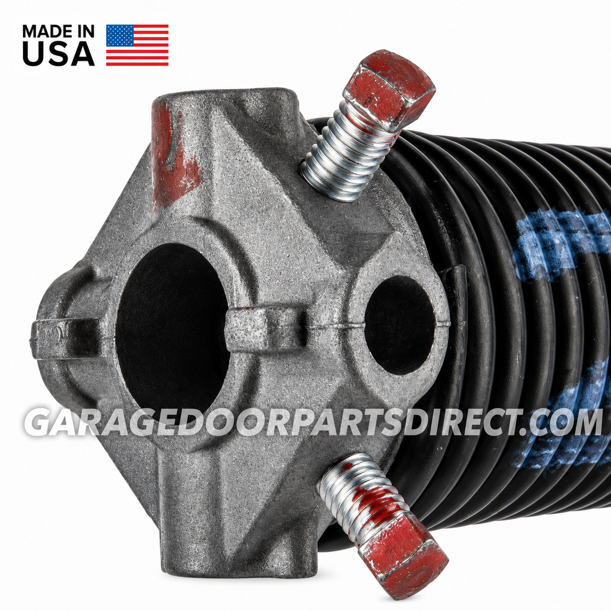 Professional right-wind garage door torsion spring with .2625 wire size (Blue), 2.00" inside diameter, and 44.00" length. Oil-tempered and coated for corrosion resistance.